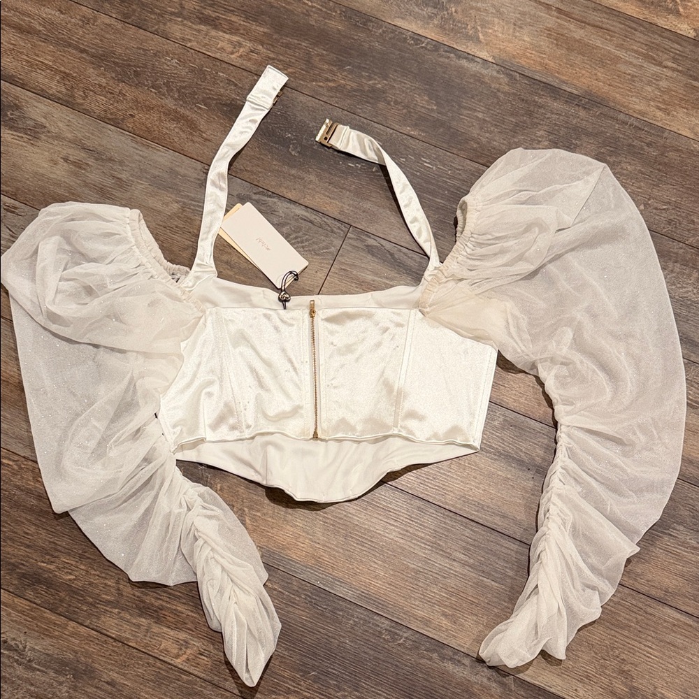Club L London Cream Puff Sleeve Blouse